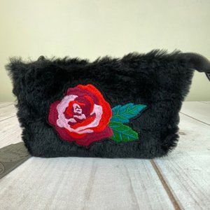T-Shirt & Jeans Floral Embroidered Faux-Fur Wristlet
